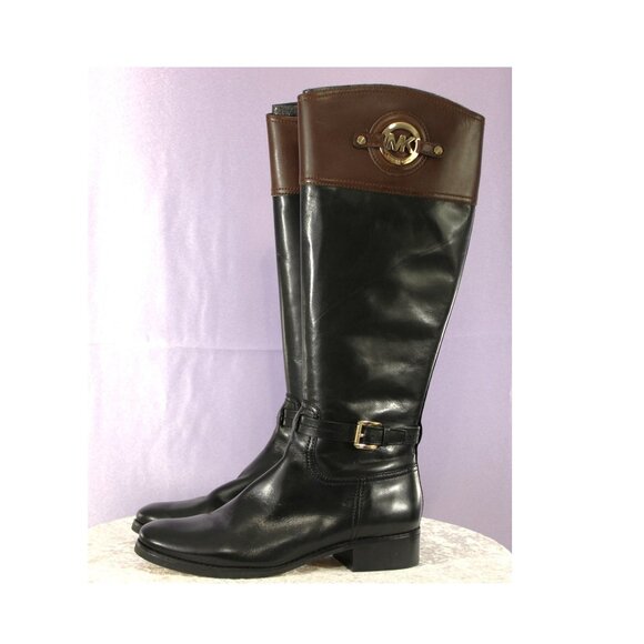 Michael Kors Stockard Leather Riding Boots Black/Mocha 9.5M – NIB - Picture 1 of 8